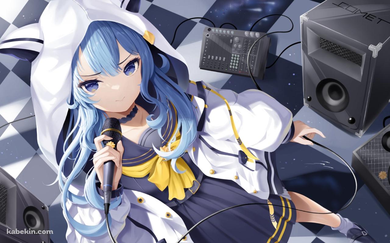 黒いマイクで歌を唄う星街すいせい / アンプ / スピーカー / ホロライブ / バーチャルYouTuber / Vtuber / ファンアート / イラストの壁紙(1280px x 800px) 高画質 PC・デスクトップ用