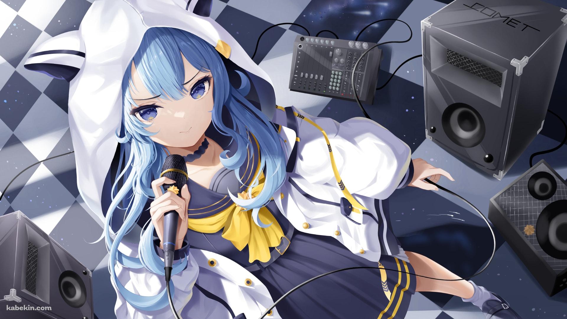 黒いマイクで歌を唄う星街すいせい / アンプ / スピーカー / ホロライブ / バーチャルYouTuber / Vtuber / ファンアート / イラストの壁紙(1920px x 1080px) 高画質 PC・デスクトップ用