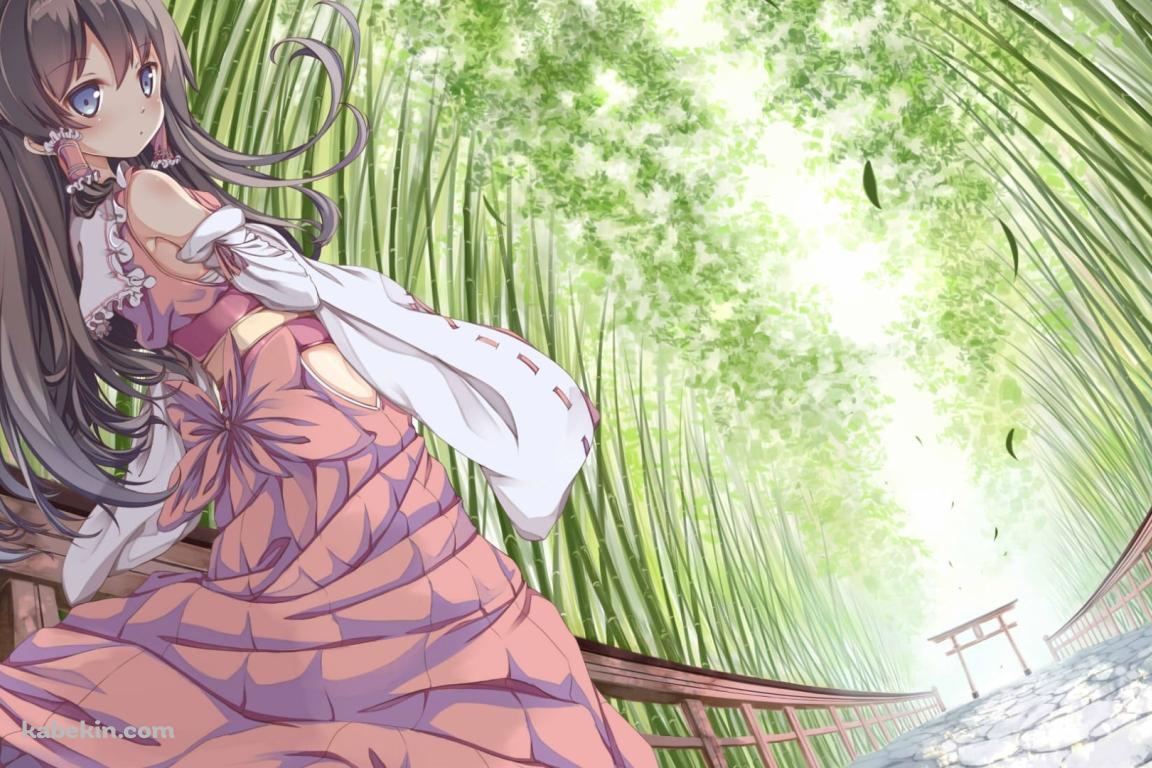 竹林と博麗霊夢 / 赤い鳥居 / 東方の壁紙(1152px x 768px) 高画質 PC・デスクトップ用