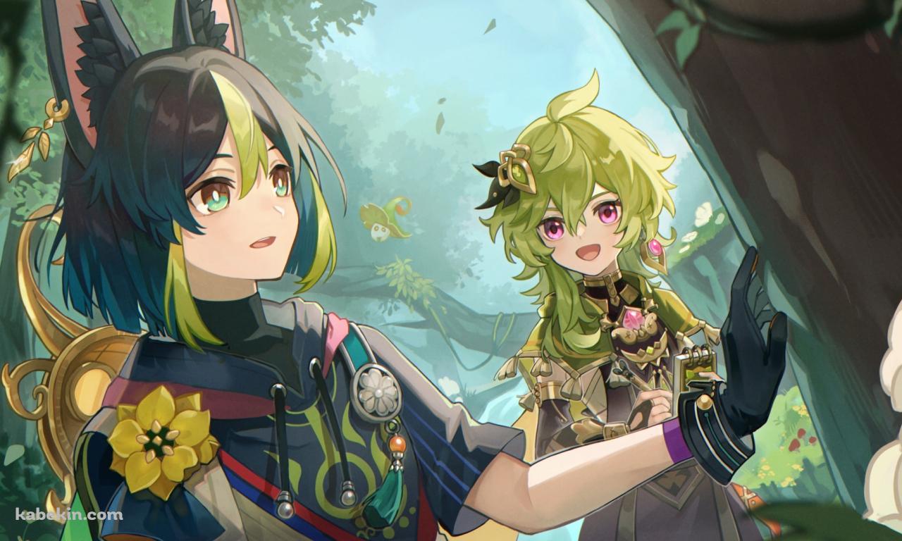 木を触るティナリとコレイ / かわいい / 原神の壁紙(1280px x 768px) 高画質 PC・デスクトップ用
