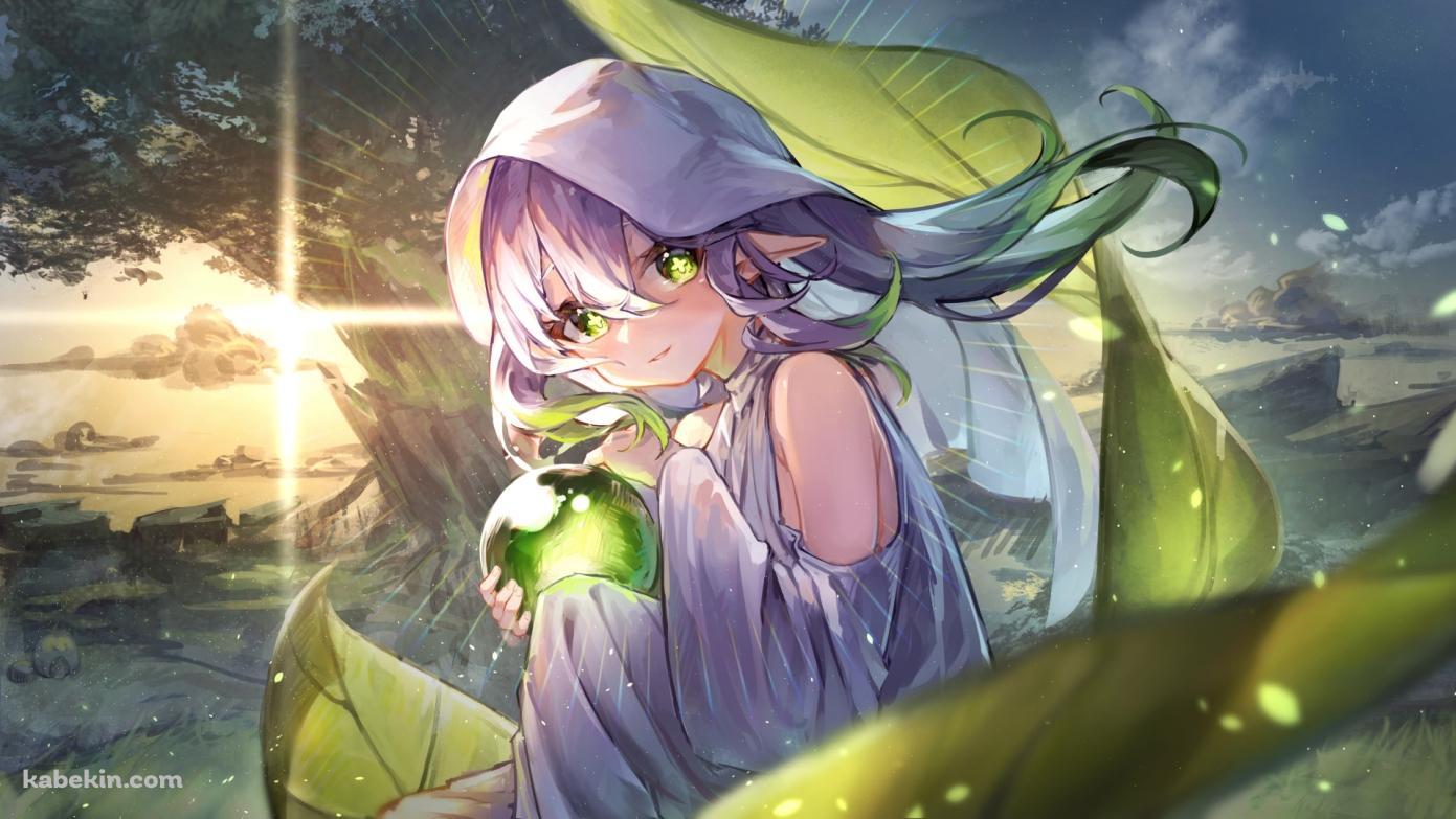 緑の球を持つナヒーダ / 大木 / 逆光 / かわいい / 原神の壁紙(1391px x 783px) 高画質 PC・デスクトップ用