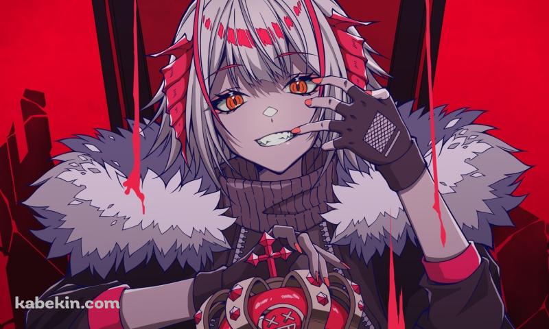 玉座に座り王冠を膝に置くW（ダブリュー） / サルカズ傭兵団のリーダー / アークナイツの壁紙(800px x 480px) 高画質 PC・デスクトップ用