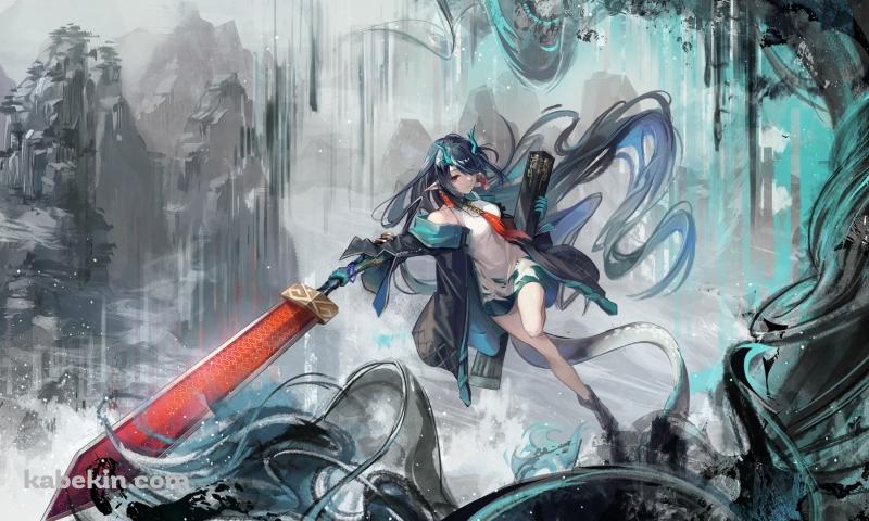 赤い大剣を振るうシー / かっこいい / アークナイツの壁紙(800px x 480px) 高画質 PC・デスクトップ用