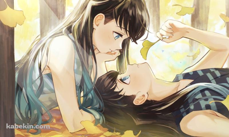 銀杏舞い散る森で見つめ合う時透無一郎 / 時透有一郎 / 鬼滅の刃の壁紙(800px x 480px) 高画質 PC・デスクトップ用