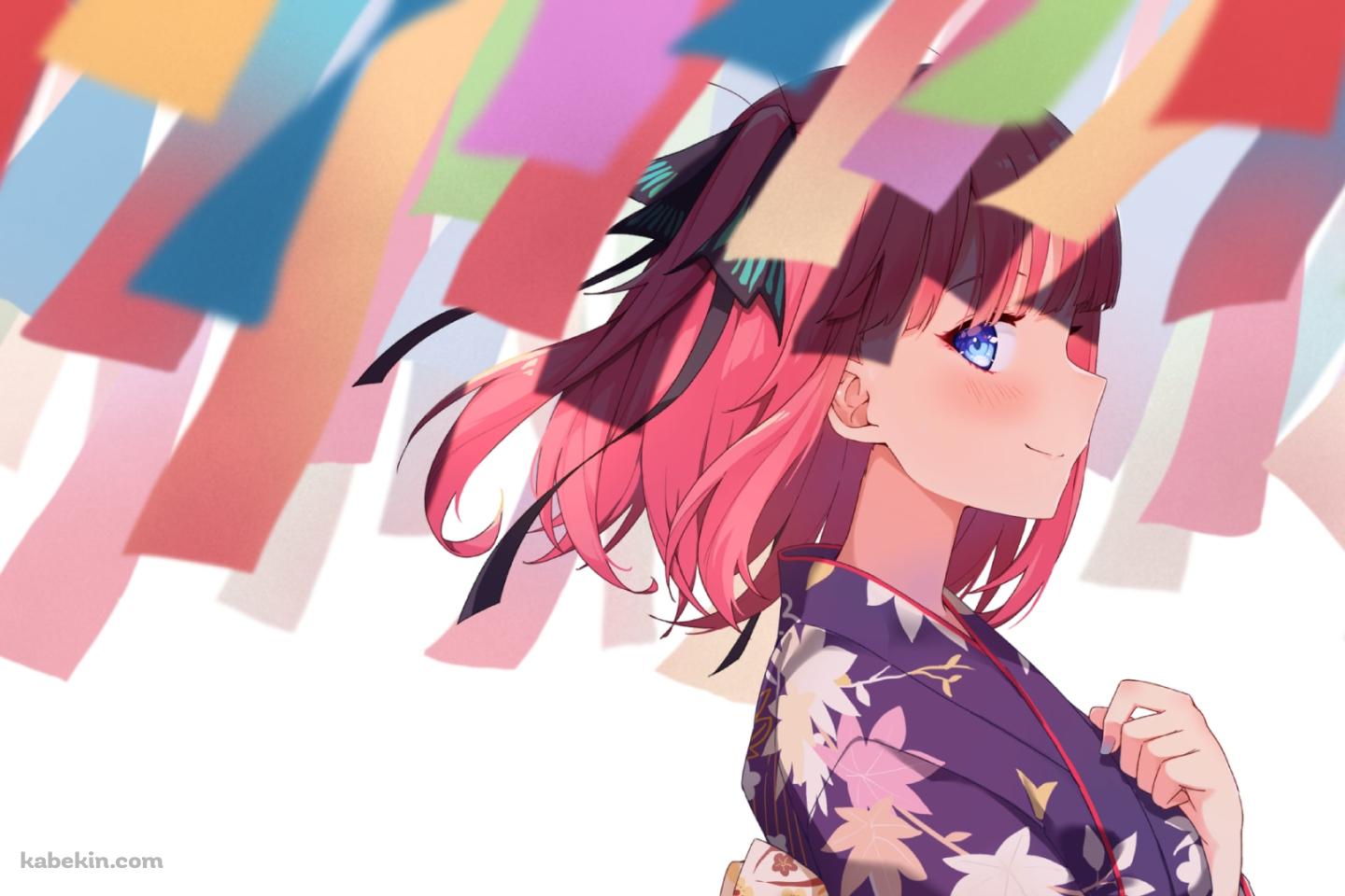 浴衣を着たかわいい中野二乃 (なかのにの) / 七夕 / カラフルな紙 / 五等分の花嫁の壁紙(1440px x 960px) 高画質 PC・デスクトップ用