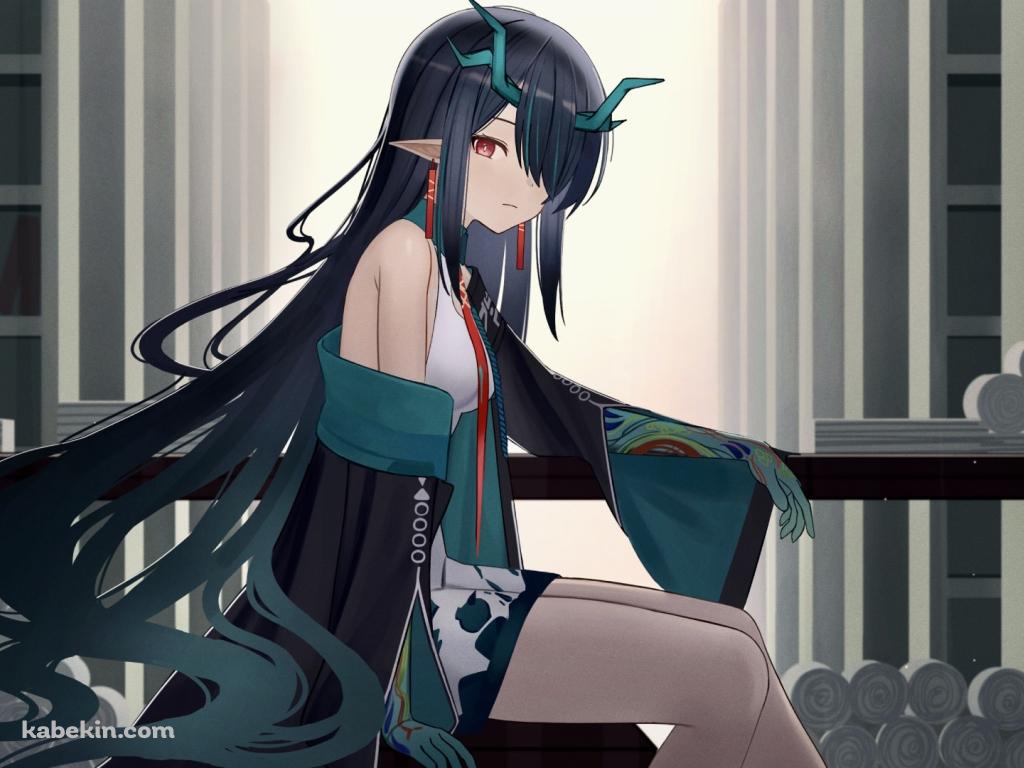 長机に手をかけながらこちらを見るシー / アークナイツ / イラスト / ファンアートの壁紙(1024px x 768px) 高画質 PC・デスクトップ用