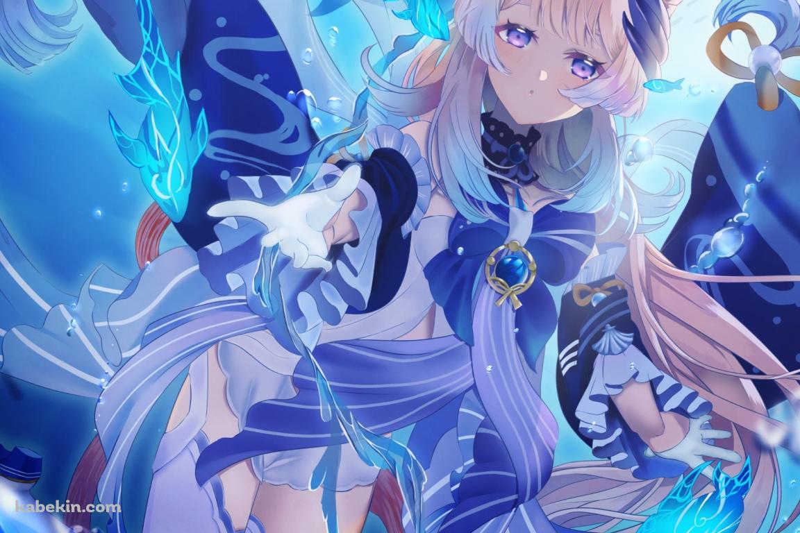 海の中 青い魚と珊瑚宮心海 / 原神 / イラスト / ファンアートの壁紙(1152px x 768px) 高画質 PC・デスクトップ用