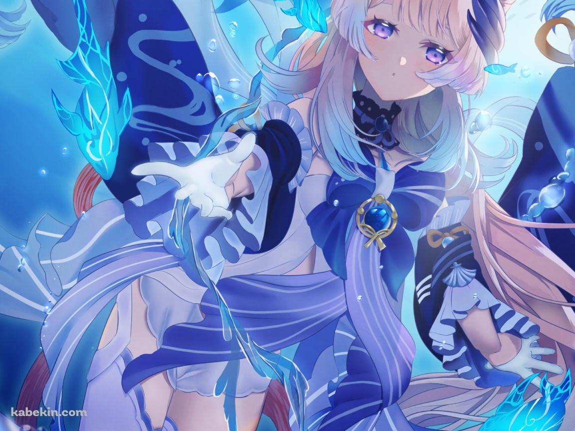 海の中 青い魚と珊瑚宮心海 / 原神 / イラスト / ファンアートの壁紙(1152px x 864px) 高画質 PC・デスクトップ用