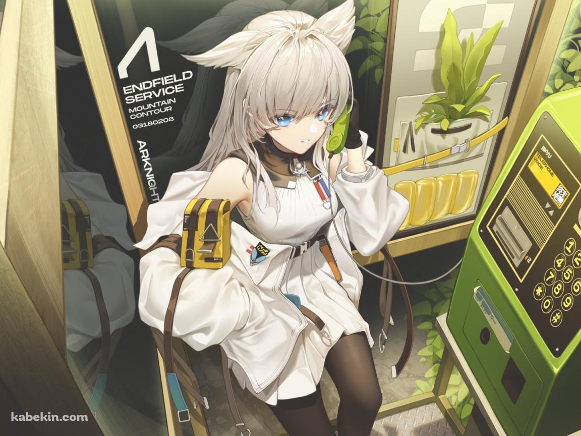公衆電話から電話をかけるペリカ監察官 / アークナイツエンドフィールド / イラスト / ファンアートの壁紙(1152px x 864px) 高画質 PC・デスクトップ用