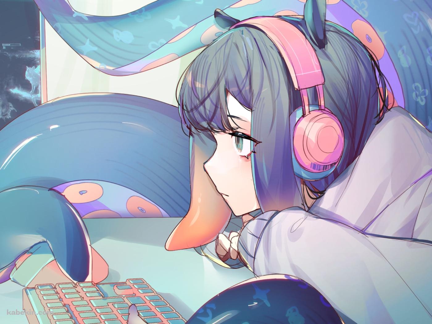 ブラインドタッチする一伊那尓栖 / パソコン / ホロライブ / バーチャルYouTuber / Vtuberの壁紙(1400px x 1050px) 高画質 PC・デスクトップ用