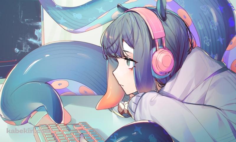 ブラインドタッチする一伊那尓栖 / パソコン / ホロライブ / バーチャルYouTuber / Vtuberの壁紙(800px x 480px) 高画質 PC・デスクトップ用