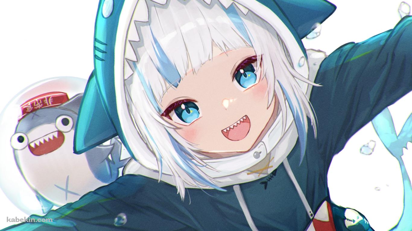 両手を広げ笑顔のがうる・ぐら / 鮫ちゃん / ブループ / ホロライブ / バーチャルYouTuber / Vtuberの壁紙(1366px x 768px) 高画質 PC・デスクトップ用