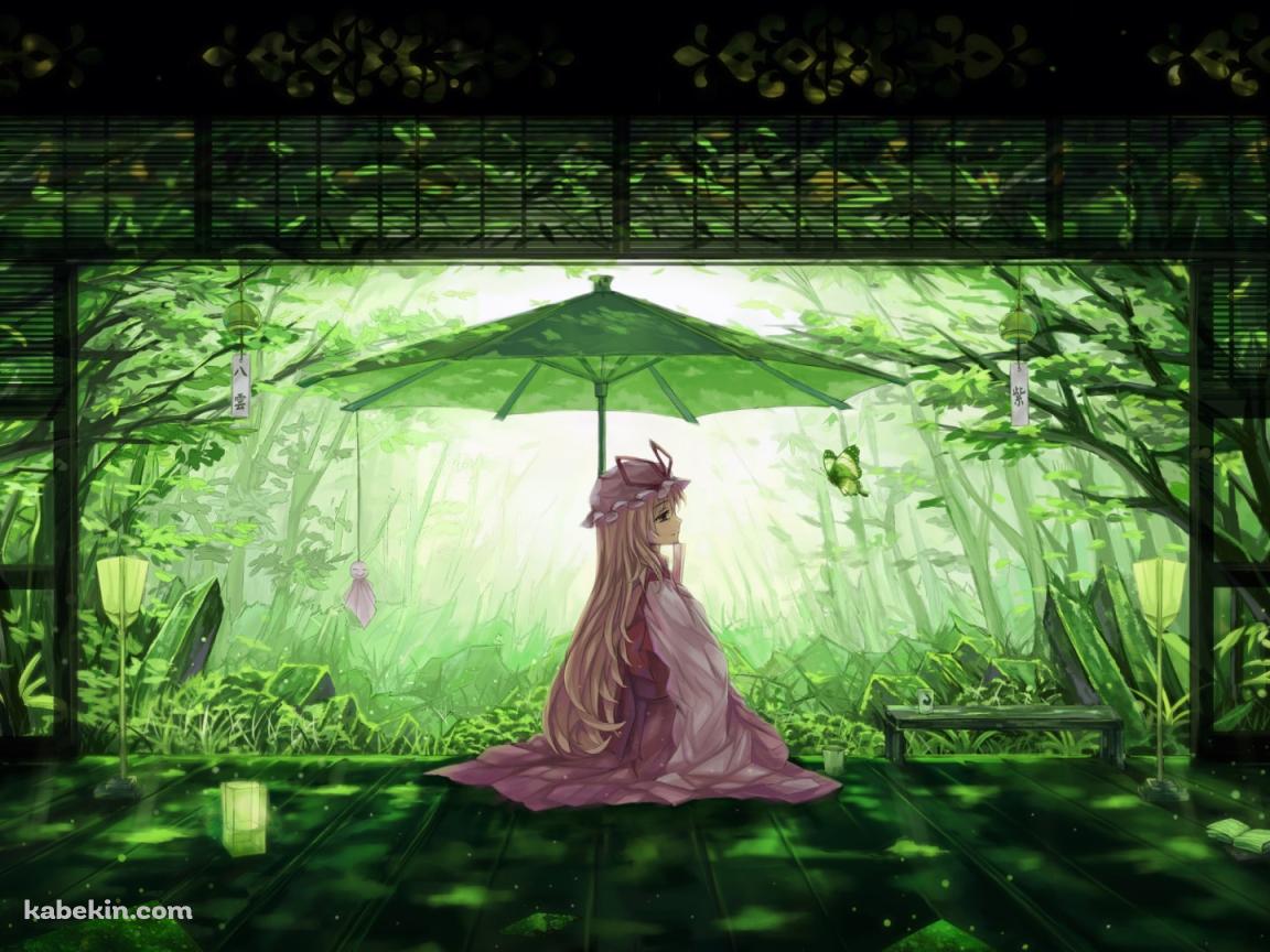 ピンクの服を着た八雲紫 / 全面緑の和室 / 東方の壁紙(1152px x 864px) 高画質 PC・デスクトップ用