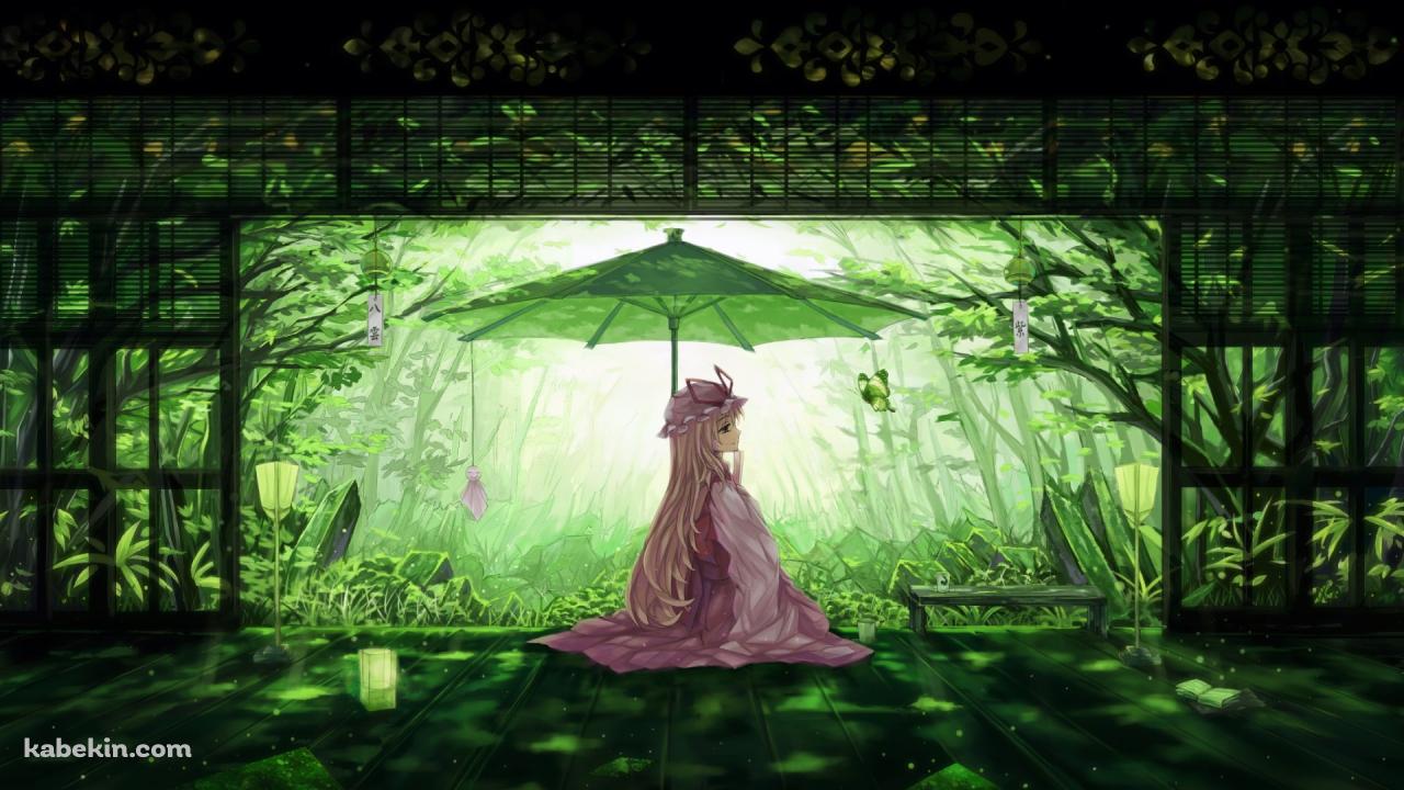 ピンクの服を着た八雲紫 / 全面緑の和室 / 東方の壁紙(1280px x 720px) 高画質 PC・デスクトップ用