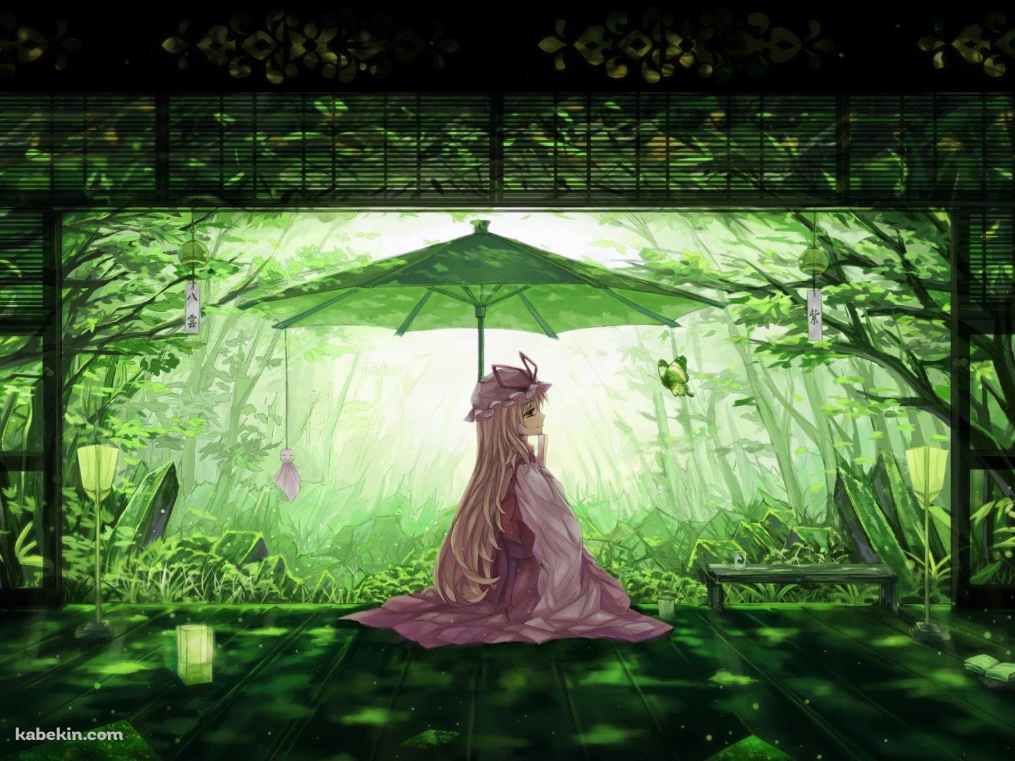 ピンクの服を着た八雲紫 / 全面緑の和室 / 東方の壁紙(1440px x 1080px) 高画質 PC・デスクトップ用