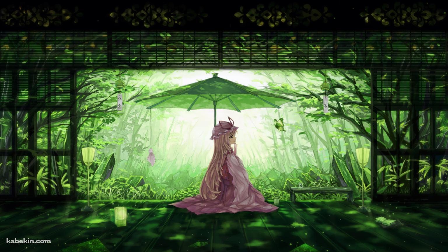 ピンクの服を着た八雲紫 / 全面緑の和室 / 東方の壁紙(1536px x 864px) 高画質 PC・デスクトップ用