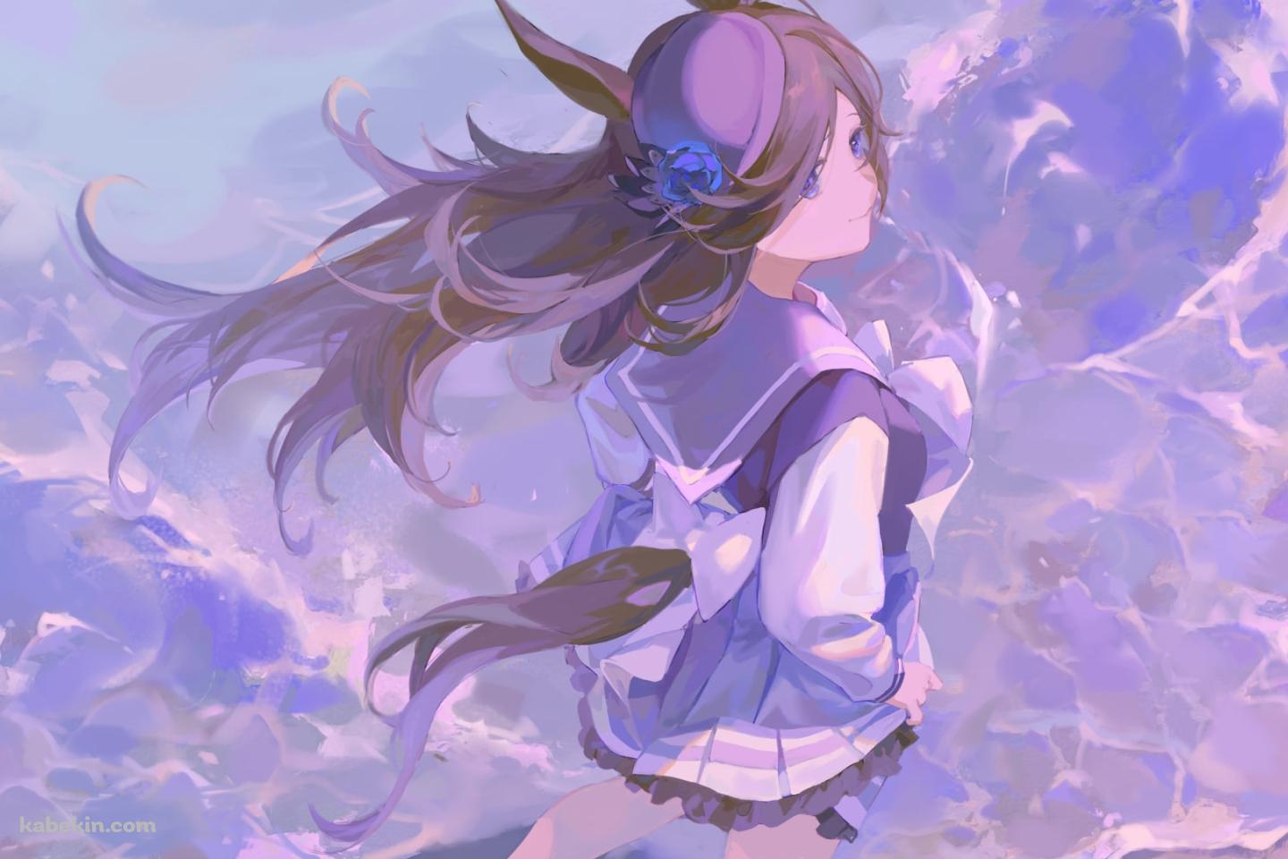 波打ち際で佇むライスシャワー / ウマ娘プリティーダービーの壁紙(1440px x 960px) 高画質 PC・デスクトップ用