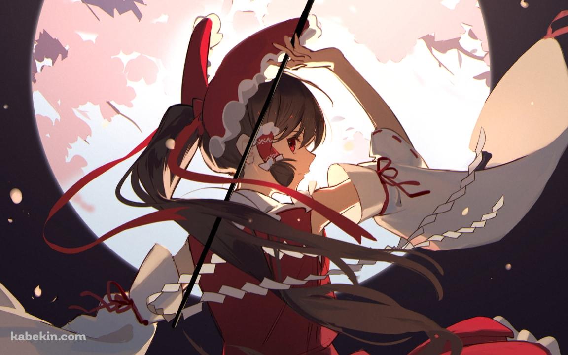 博麗霊夢の後ろ姿 / 満月 / 東方の壁紙(1152px x 720px) 高画質 PC・デスクトップ用
