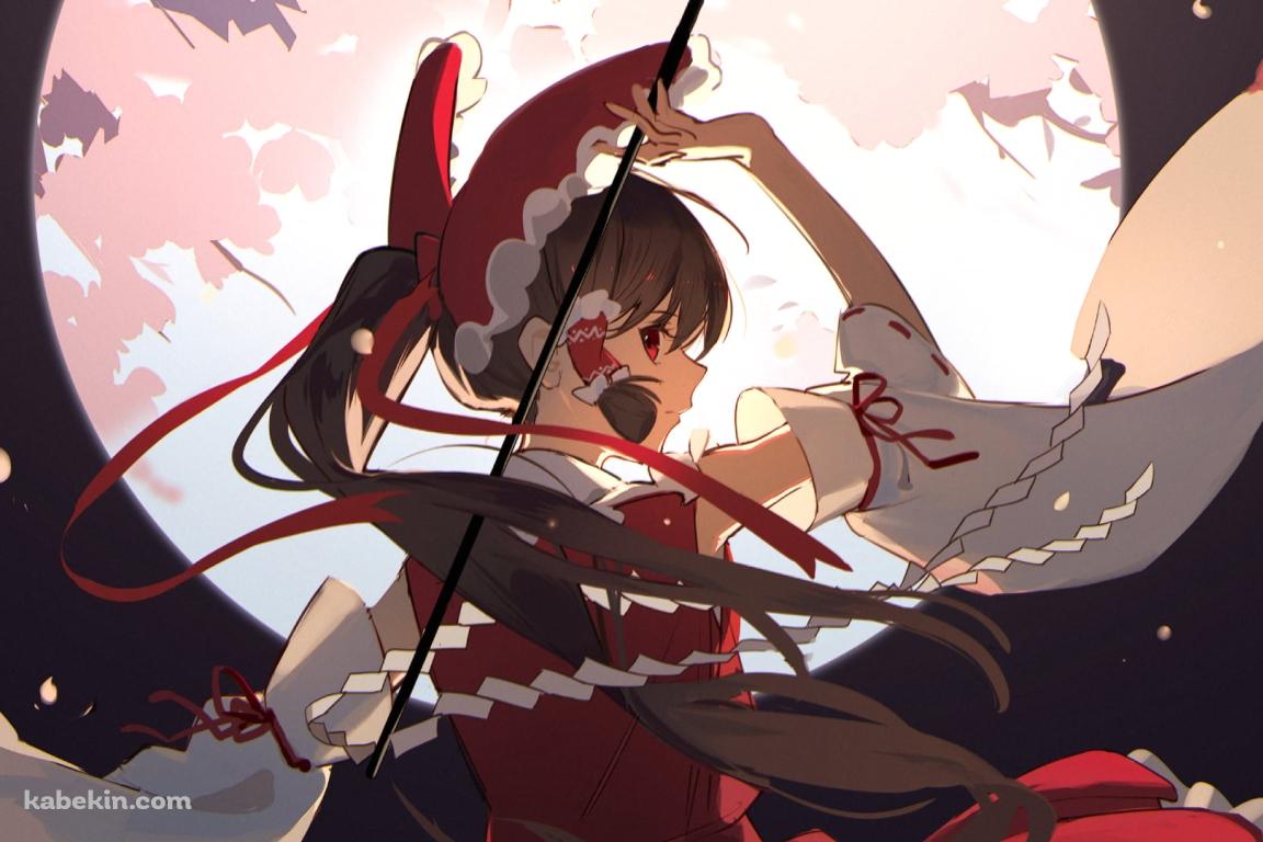 博麗霊夢の後ろ姿 / 満月 / 東方の壁紙(1152px x 768px) 高画質 PC・デスクトップ用