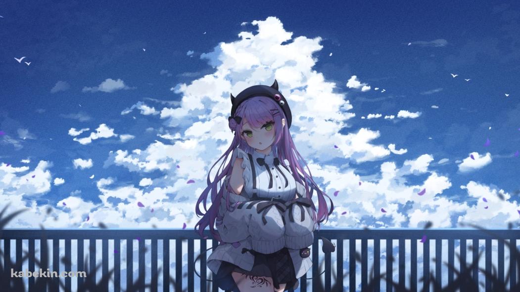 夏空のかわいい常闇トワ / 入道雲 / ピンクの花びら / ホロライブ / バーチャルYouTuber / Vtuberの壁紙(1051px x 591px) 高画質 PC・デスクトップ用