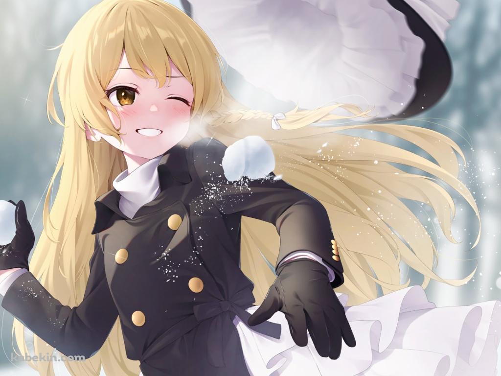 笑顔で雪合戦をする霧雨魔理沙 / 冬 / 東方の壁紙(1024px x 768px) 高画質 PC・デスクトップ用