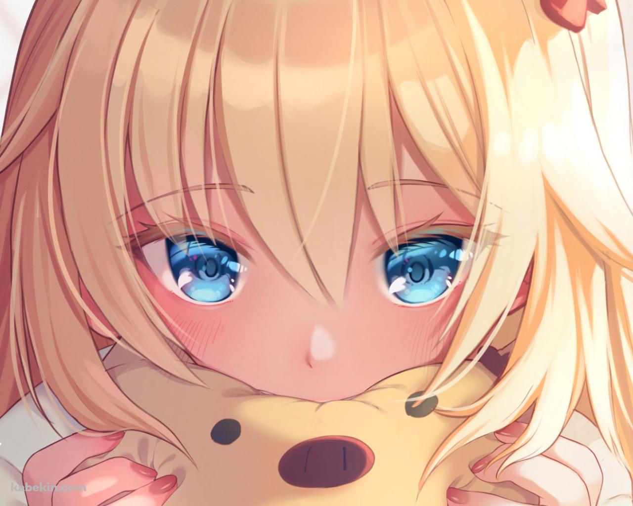 ぬいぐるみで顔を隠す赤井はあと / ホロライブ / バーチャルYouTuber / Vtuber / イラスト / ファンアートの壁紙(1280px x 1024px) 高画質 PC・デスクトップ用