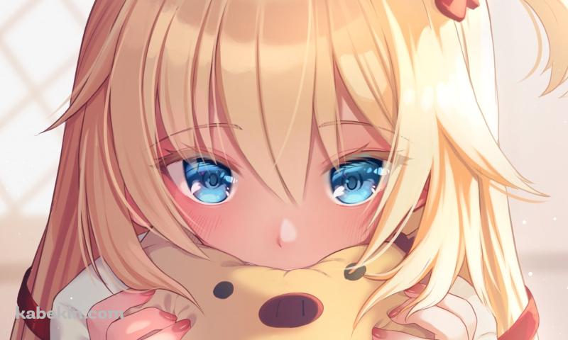 ぬいぐるみで顔を隠す赤井はあと / ホロライブ / バーチャルYouTuber / Vtuber / イラスト / ファンアートの壁紙(800px x 480px) 高画質 PC・デスクトップ用