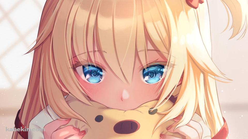 ぬいぐるみで顔を隠す赤井はあと / ホロライブ / バーチャルYouTuber / Vtuber / イラスト / ファンアートの壁紙(960px x 540px) 高画質 PC・デスクトップ用