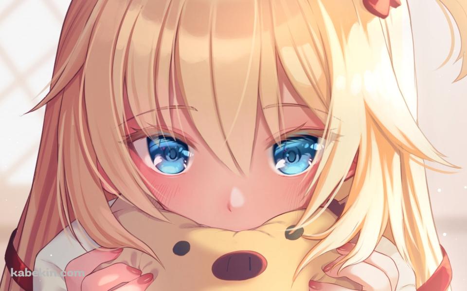 ぬいぐるみで顔を隠す赤井はあと / ホロライブ / バーチャルYouTuber / Vtuber / イラスト / ファンアートの壁紙(960px x 600px) 高画質 PC・デスクトップ用