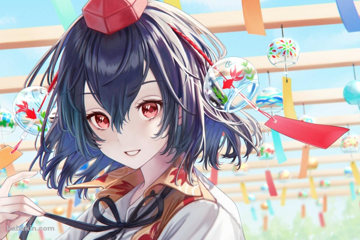 風鈴を頭につけた可愛い射命丸文（しゃめいまる あや） / 東方の壁紙(1152px x 768px) 高画質 PC・デスクトップ用