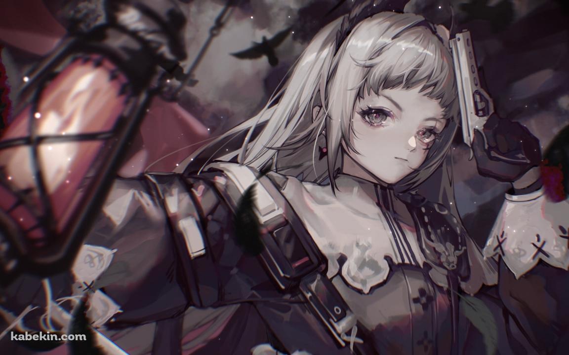 ピンクのランタンを持ち銃を構えるかっこいいアイリーニ / アークナイツの壁紙(1152px x 720px) 高画質 PC・デスクトップ用