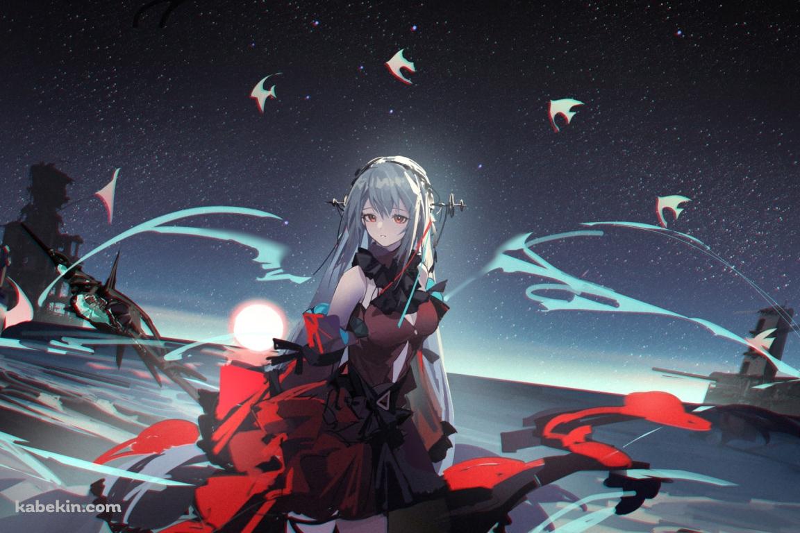 銀河の下 赤い洋服を着た濁心スカジ / アークナイツの壁紙(1152px x 768px) 高画質 PC・デスクトップ用