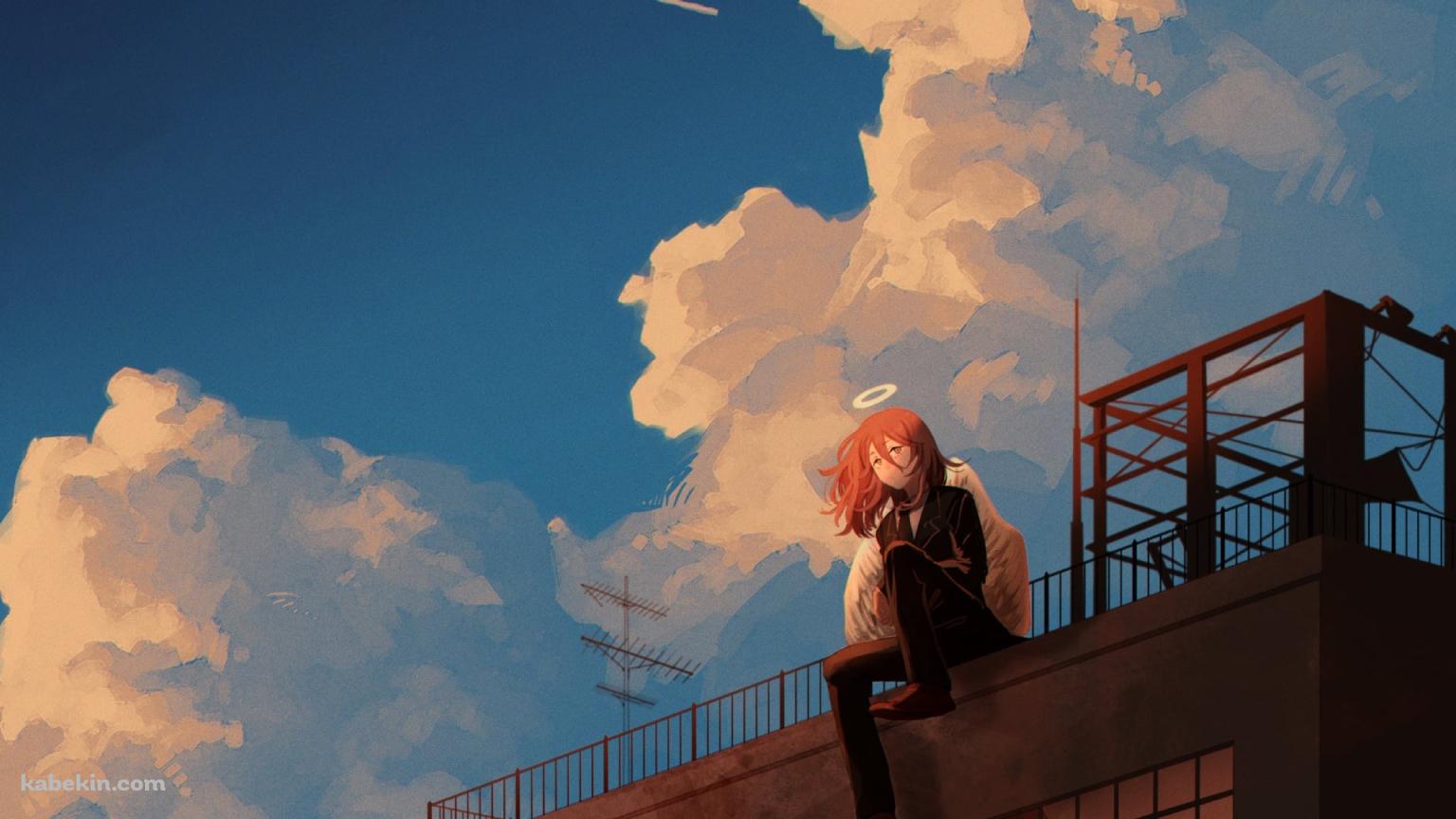 ビルの屋上で外を見る天使の悪魔 / チェンソーマンの壁紙(1536px x 864px) 高画質 PC・デスクトップ用