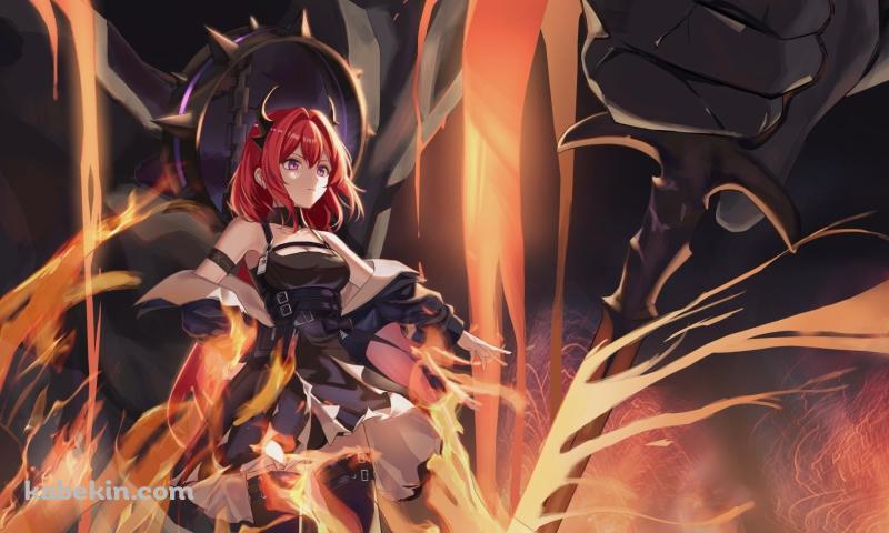 炎の中 敵と対峙するスルト / アークナイツの壁紙(800px x 480px) 高画質 PC・デスクトップ用