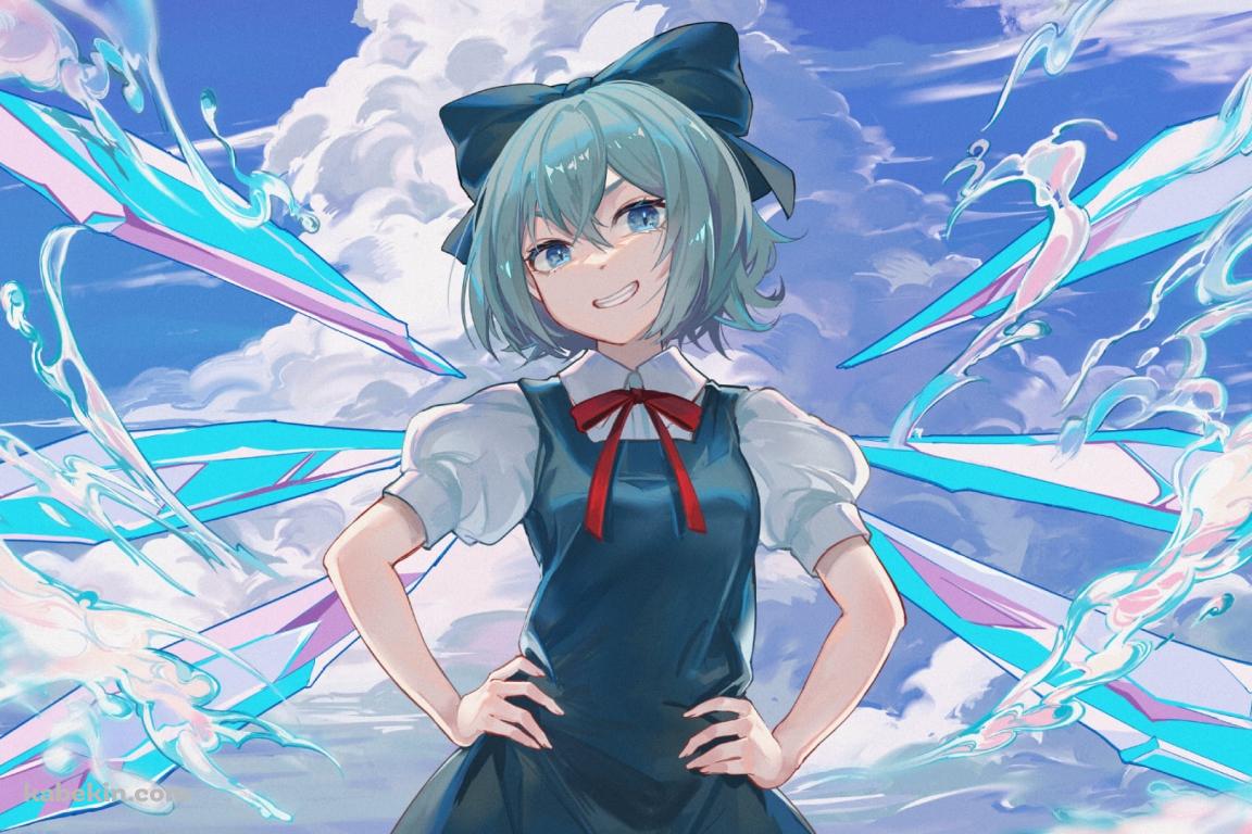 両手を腰にあてて笑顔で立つチルノ / 東方の壁紙(1152px x 768px) 高画質 PC・デスクトップ用