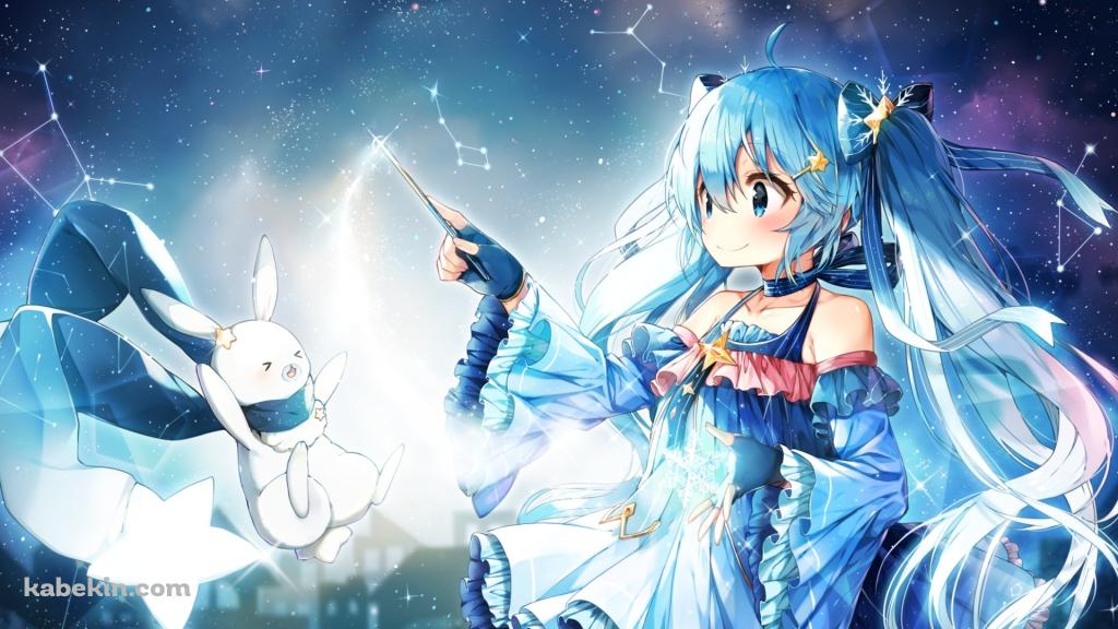 星を描く雪ミクとラビット・ユキネ / 初音ミク / ボカロ / ボーカロイドの壁紙(1024px x 576px) 高画質 PC・デスクトップ用