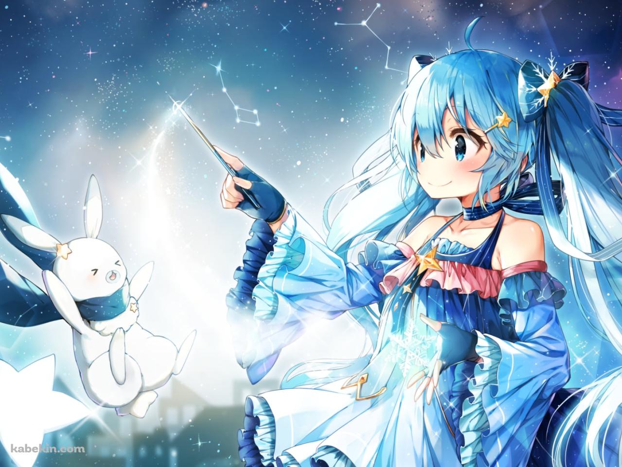 星を描く雪ミクとラビット・ユキネ / 初音ミク / ボカロ / ボーカロイドの壁紙(1280px x 960px) 高画質 PC・デスクトップ用