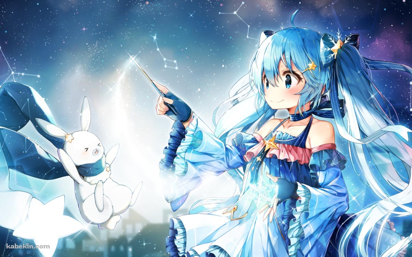 星を描く雪ミクとラビット・ユキネ / 初音ミク / ボカロ / ボーカロイドの壁紙(1440px x 900px) 高画質 PC・デスクトップ用