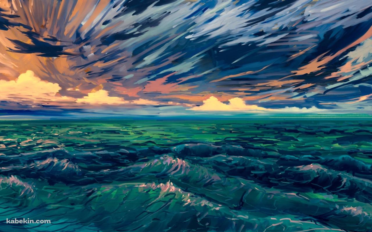 荒れた波 / 海 / 空 / イラストの壁紙(1280px x 800px) 高画質 PC・デスクトップ用