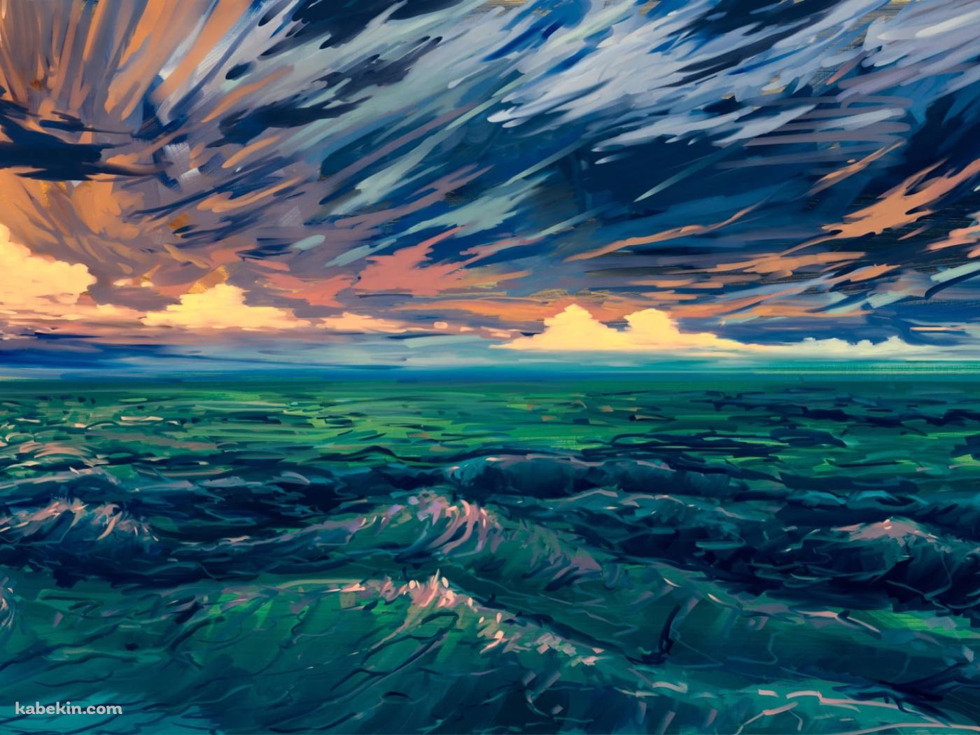 荒れた波 / 海 / 空 / イラストの壁紙(1400px x 1050px) 高画質 PC・デスクトップ用