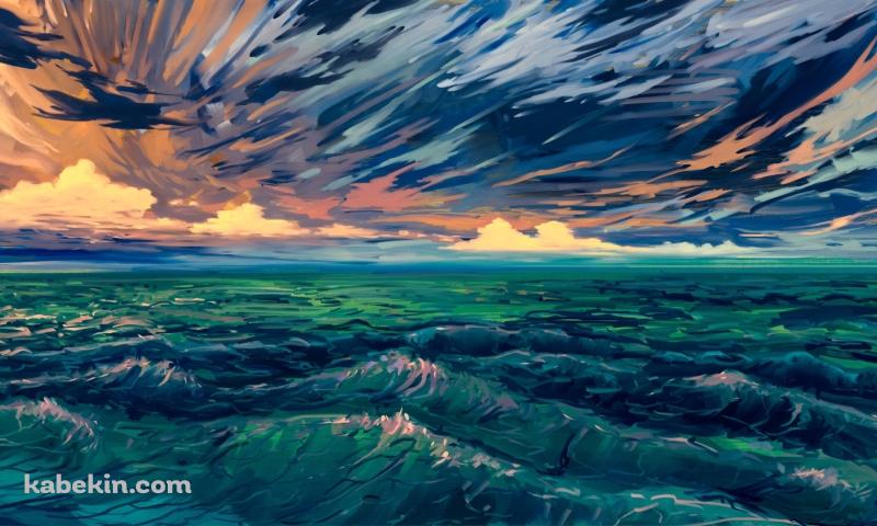 荒れた波 / 海 / 空 / イラストの壁紙(800px x 480px) 高画質 PC・デスクトップ用