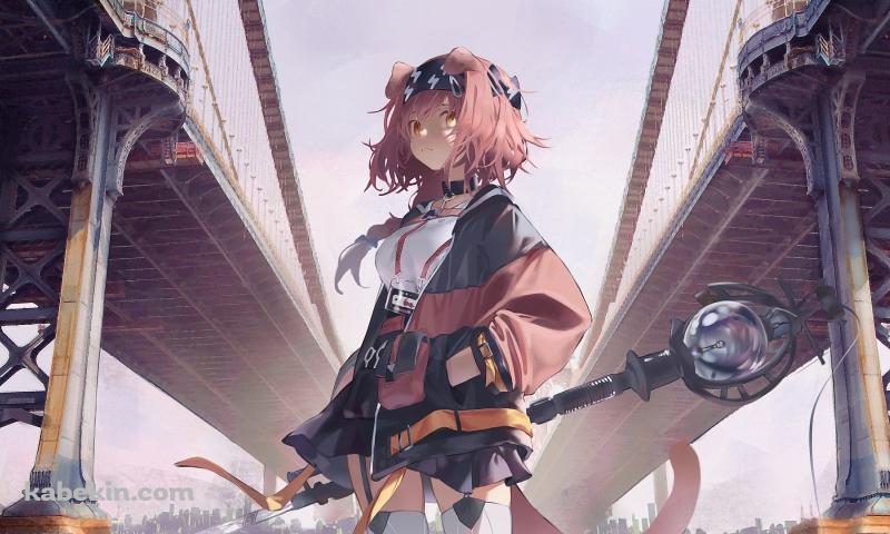 大きな橋の下で佇むゴールデングロウ / アークナイツの壁紙(800px x 480px) 高画質 PC・デスクトップ用