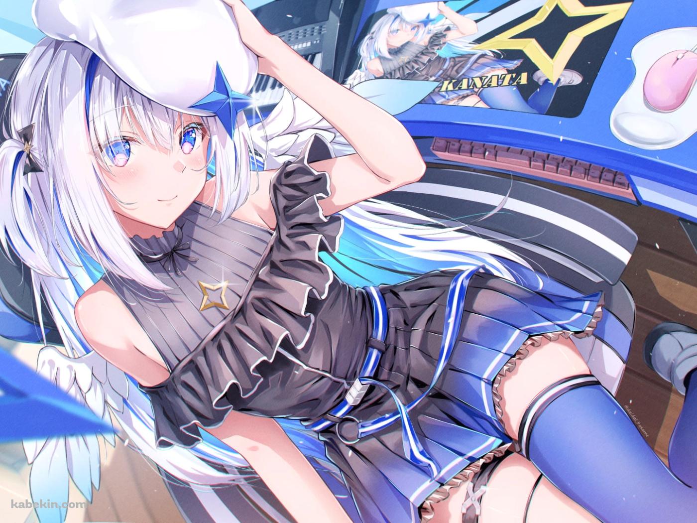ゲーミングチェアに座りこちらを見る可愛い天音かなた / マウス / マウスパッド / ホロライブ / バーチャルYouTuber / Vtuberの壁紙(1400px x 1050px) 高画質 PC・デスクトップ用