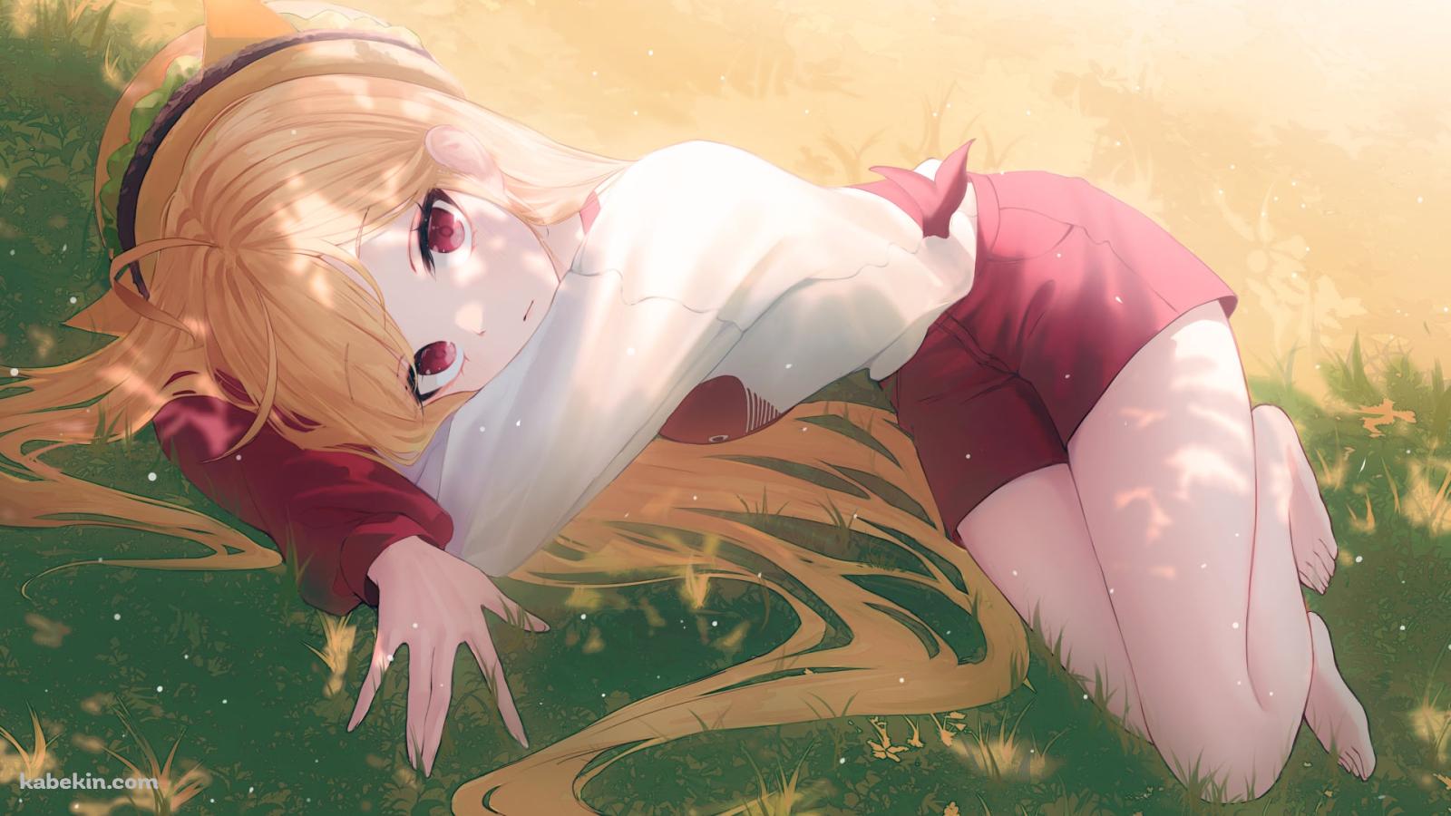 草原に寝そべるJINGBURGER / バーチャルYouTuber / Vtuberの壁紙(1600px x 900px) 高画質 PC・デスクトップ用