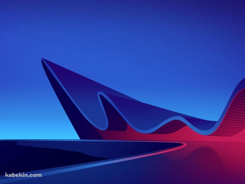 ネオンで光る建物のイラスト・アートの壁紙(1024px x 768px) 高画質 PC・デスクトップ用