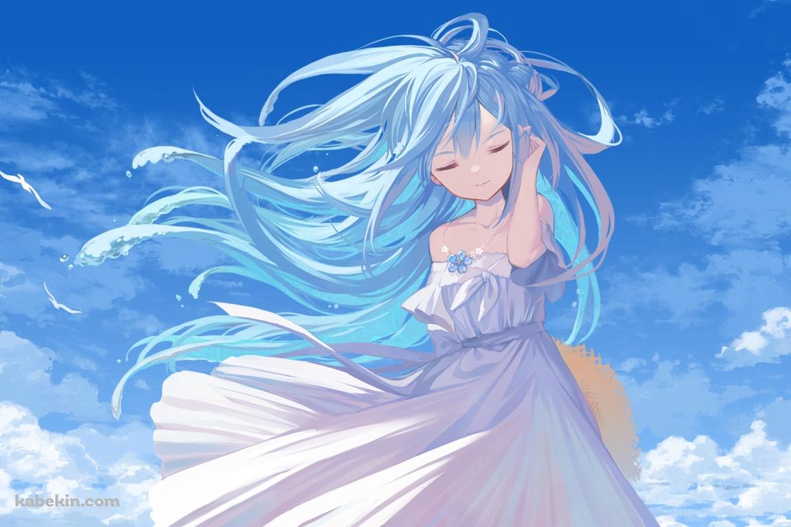 目をつぶり耳に手をあてる綺麗な水縹そまる / バーチャルYouTuber / Vtuberの壁紙(1152px x 768px) 高画質 PC・デスクトップ用