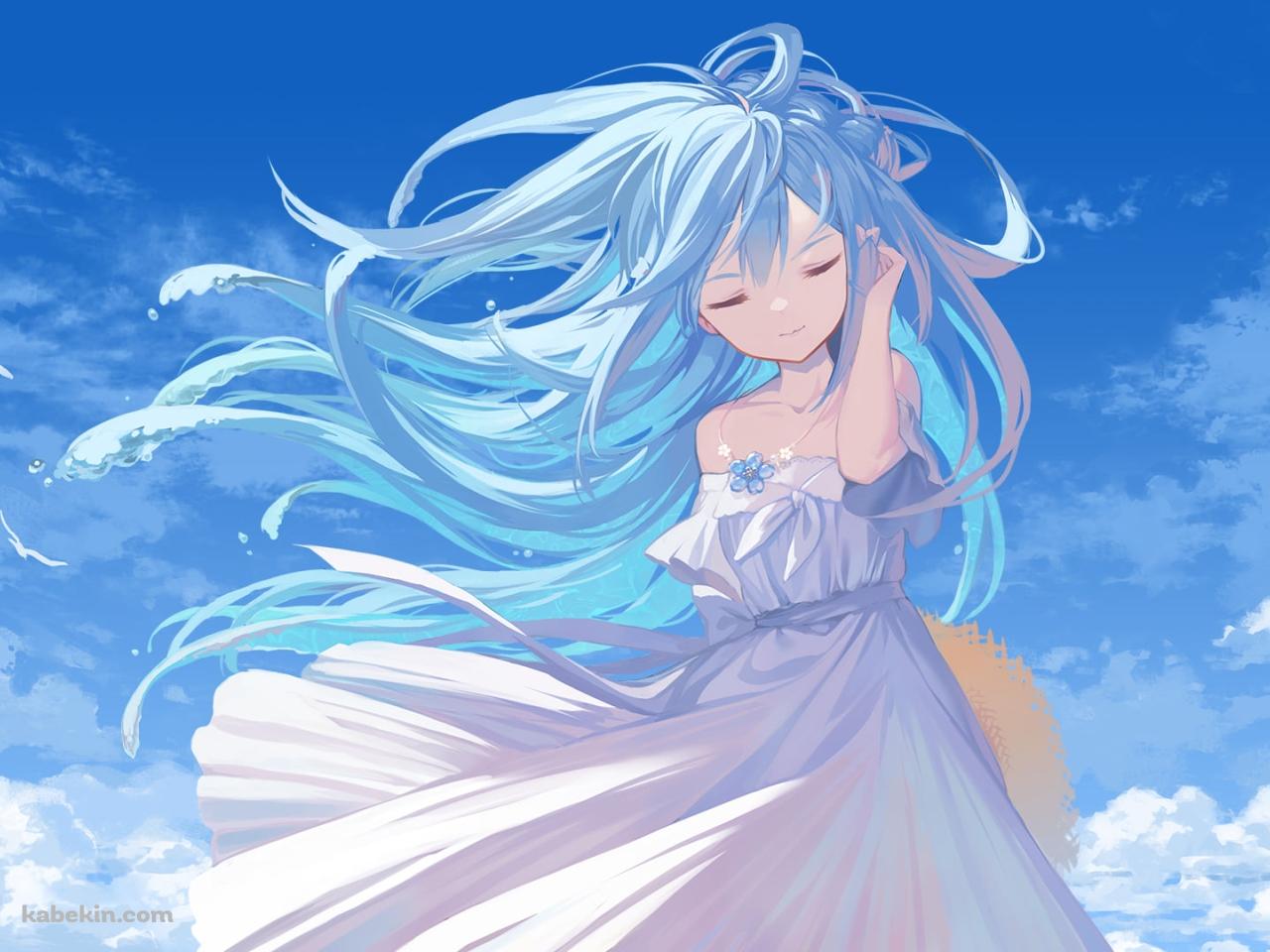 目をつぶり耳に手をあてる綺麗な水縹そまる / バーチャルYouTuber / Vtuberの壁紙(1280px x 960px) 高画質 PC・デスクトップ用