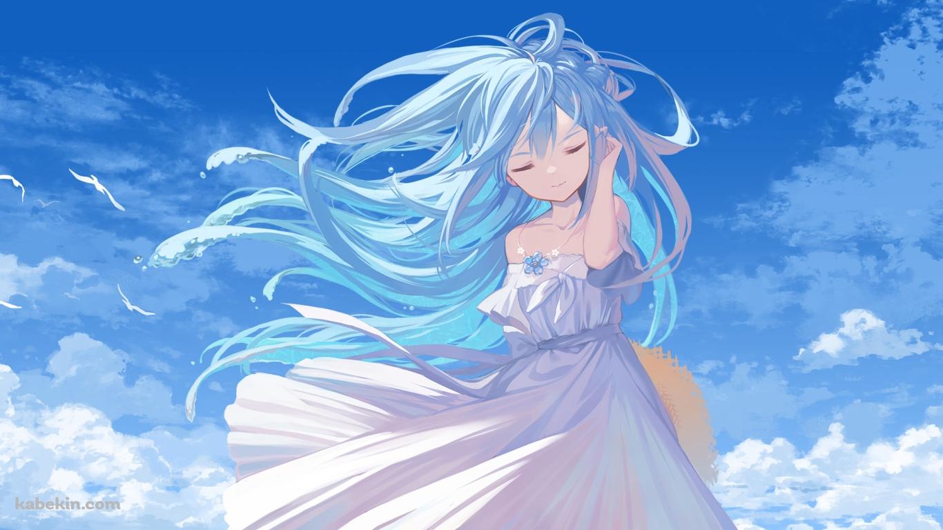 目をつぶり耳に手をあてる綺麗な水縹そまる / バーチャルYouTuber / Vtuberの壁紙(1366px x 768px) 高画質 PC・デスクトップ用