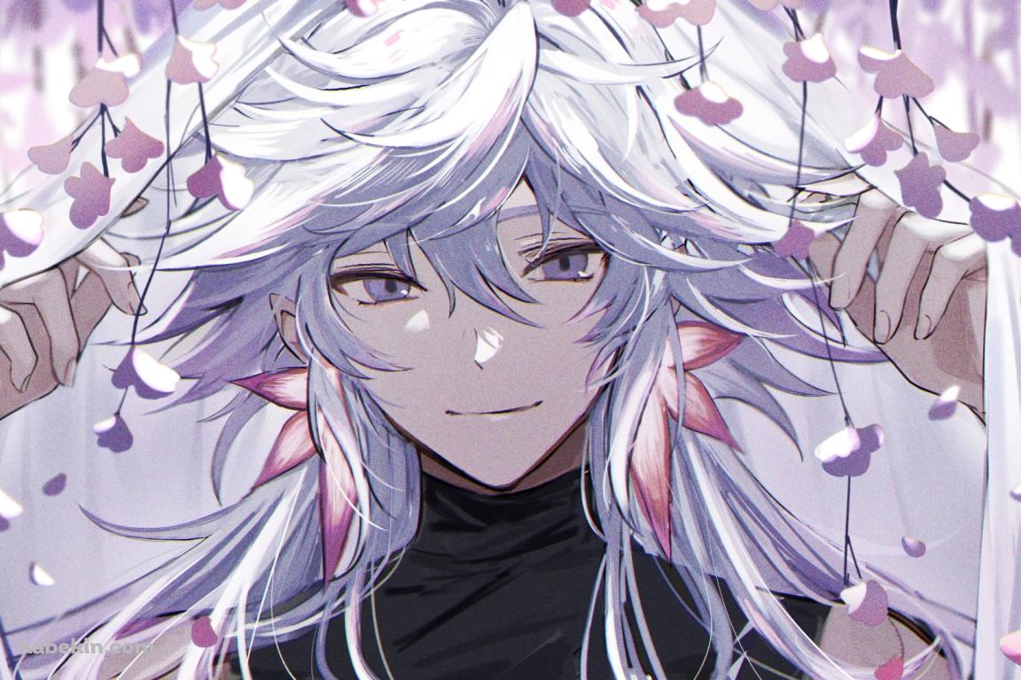 白い暖簾から顔を出すマーリン / fate/grand orderの壁紙(1152px x 768px) 高画質 PC・デスクトップ用
