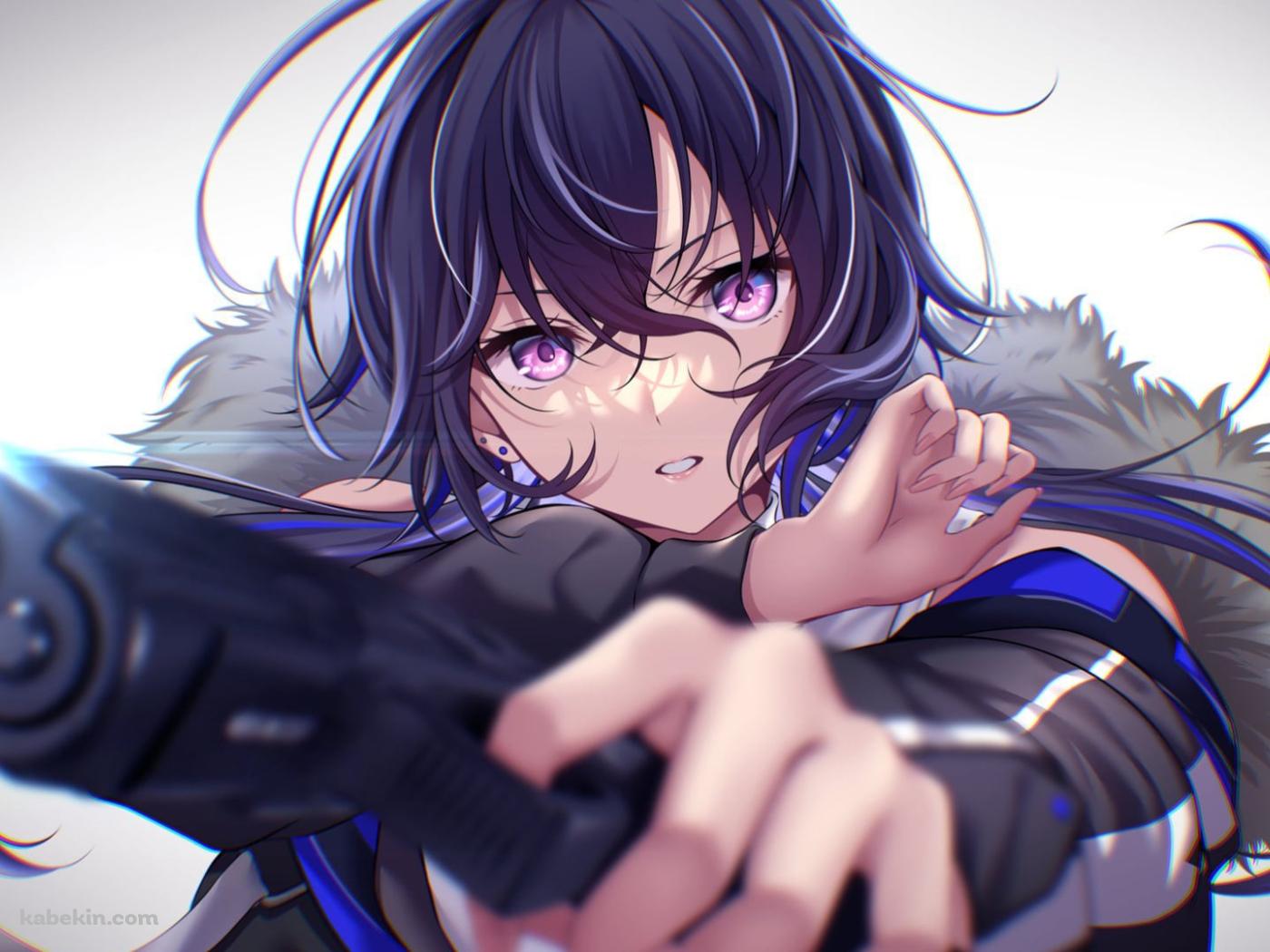銃をかまえるかっこいい一ノ瀬うるは / 正面 / ぶいすぽっ! / バーチャルYouTuber / Vtuberの壁紙(1400px x 1050px) 高画質 PC・デスクトップ用